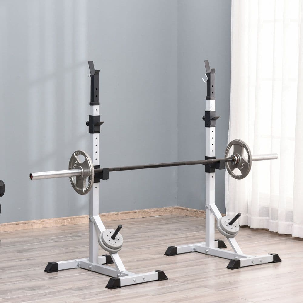 image-Adjust Pair of Barbell Squat Racks Stand Weight Lifting Bench Press Gym HOMCOM