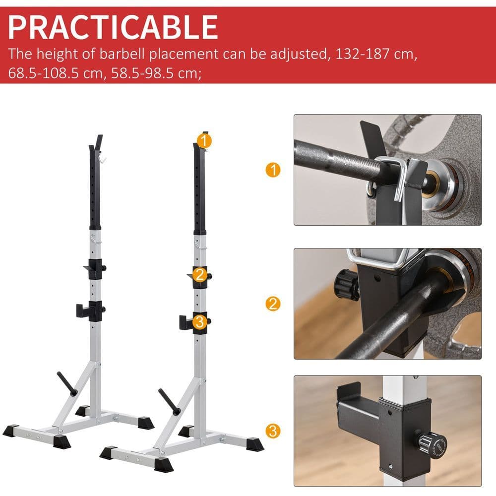image-Adjust Pair of Barbell Squat Racks Stand Weight Lifting Bench Press Gym HOMCOM