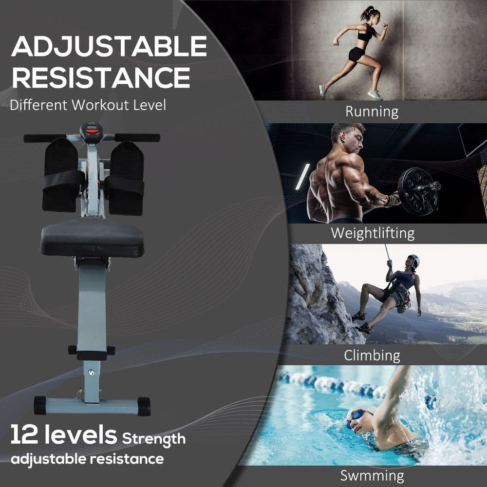 image-12 Level Fitness Rowing Machine Cardio Fitness Workout and Gym Training HOMCOM