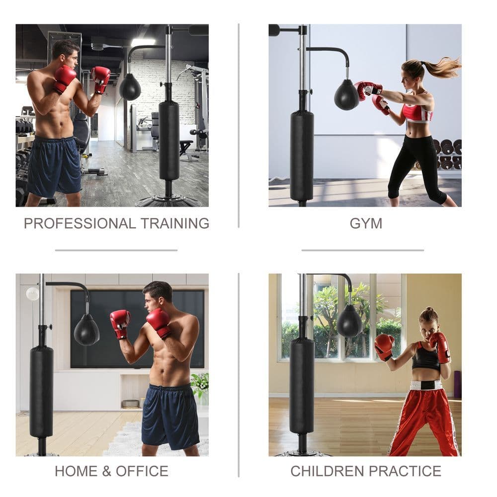image-3-in-1 Punching Bag with Stand with 2 Speedballs, 360 Relax Bar HOMCOM
