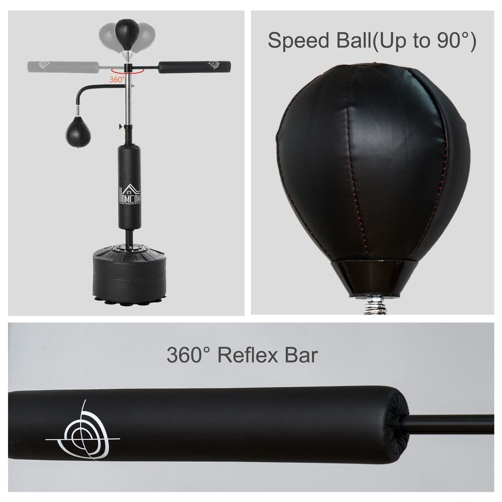 image-3-in-1 Punching Bag with Stand with 2 Speedballs, 360 Relax Bar HOMCOM