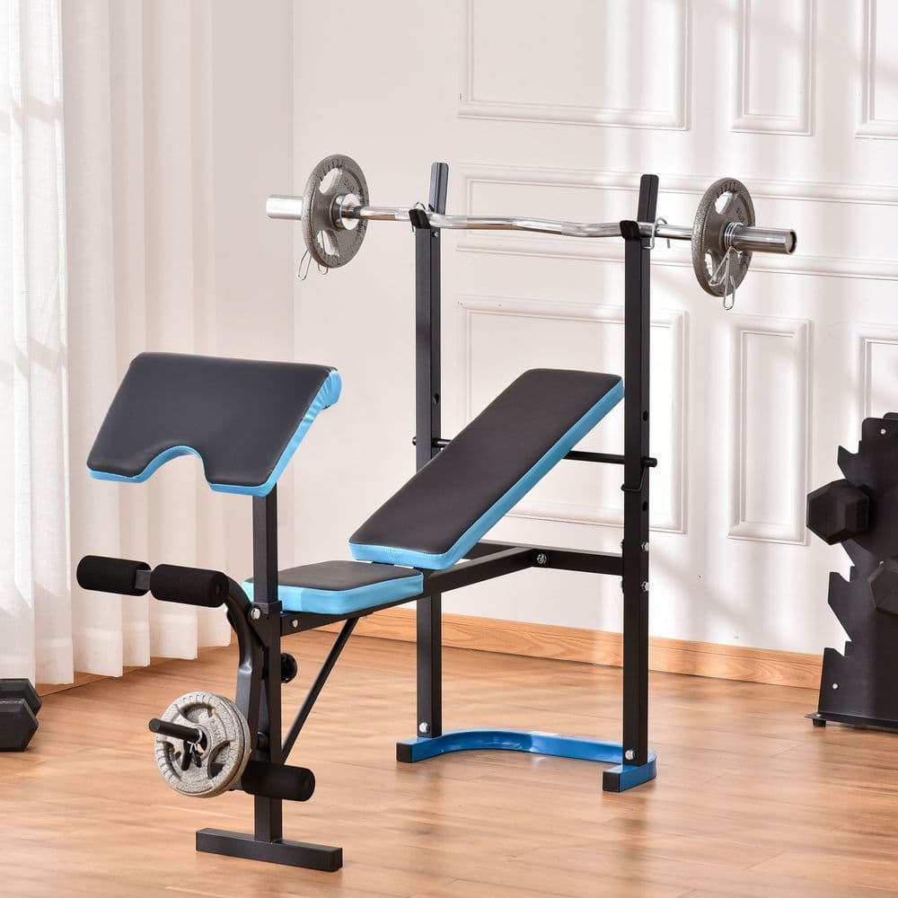 image-Adjustable Weight Bench with Leg Developer Barbell Rack for Home Gym HOMCOM
