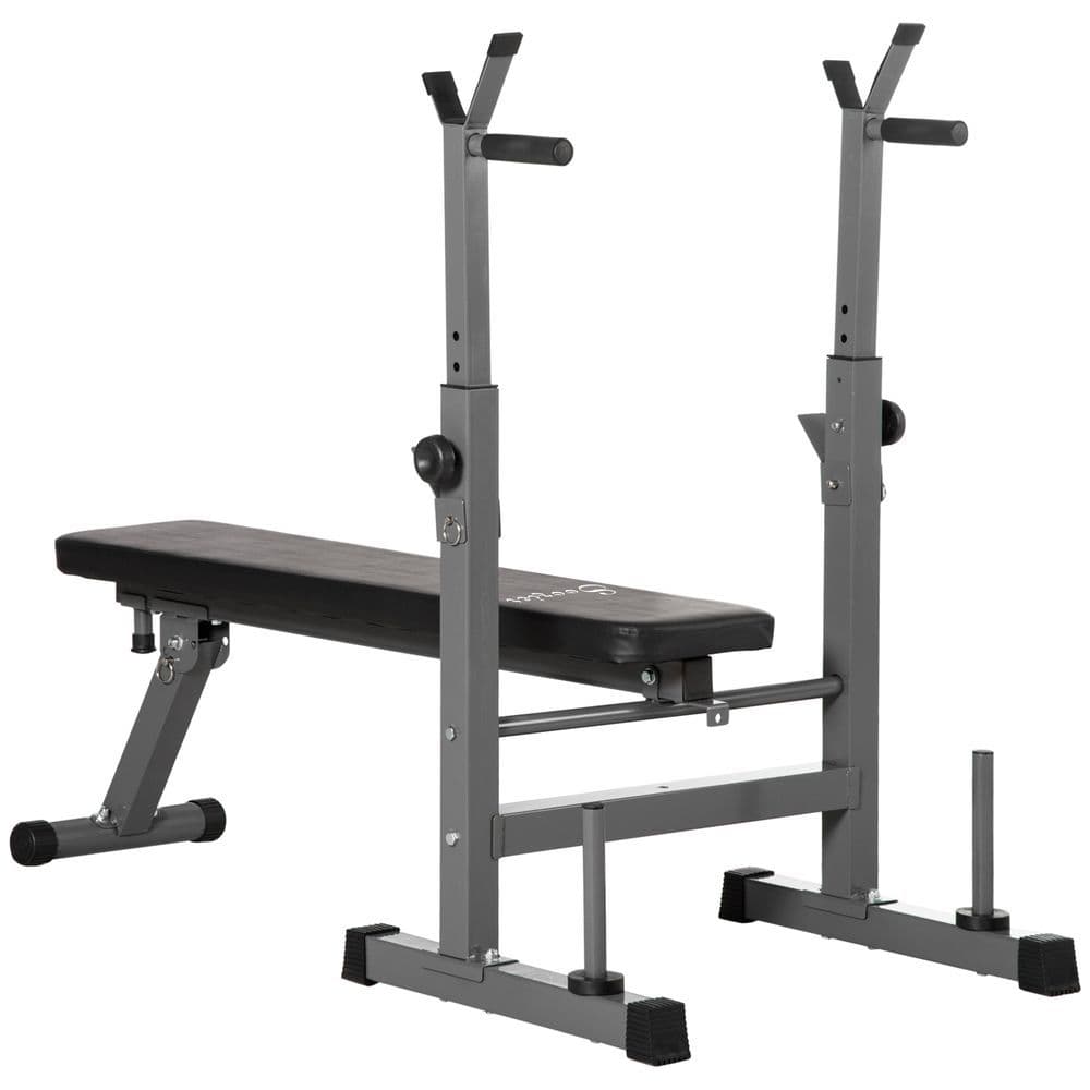 image-Adjustable Weight Bench Foldable with Barbell Rack and Dip Station HOMCOM