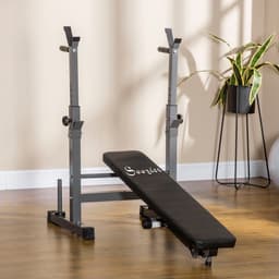 image-Adjustable Weight Bench Foldable with Barbell Rack and Dip Station HOMCOM