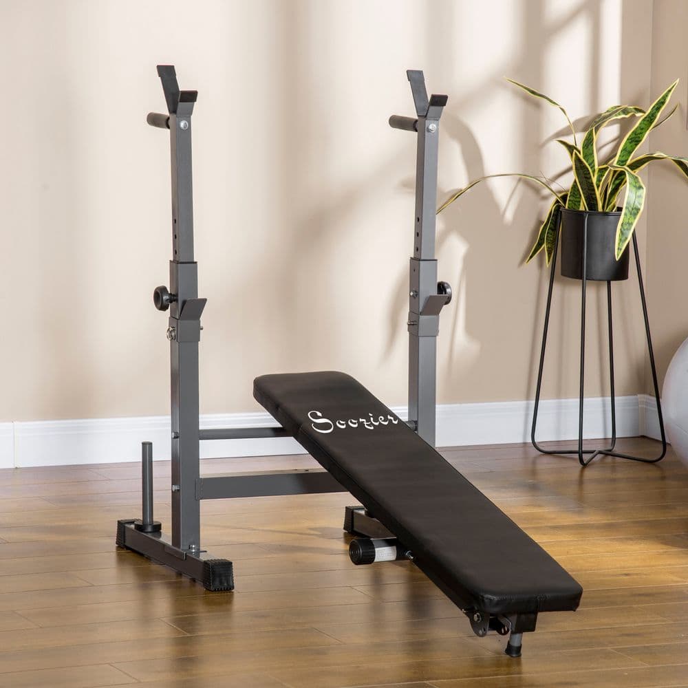 image-Adjustable Weight Bench Foldable with Barbell Rack and Dip Station HOMCOM