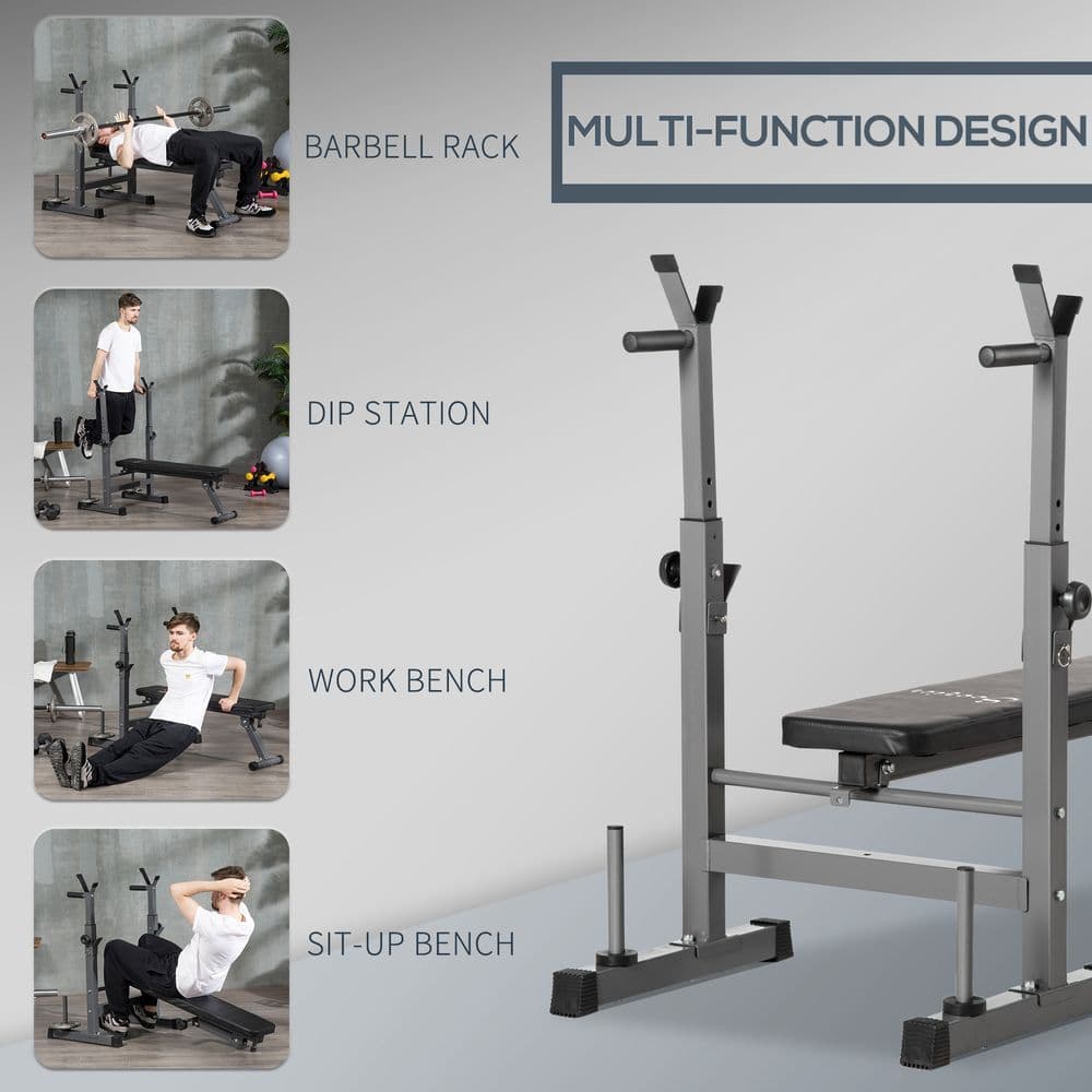 image-Adjustable Weight Bench Foldable with Barbell Rack and Dip Station HOMCOM