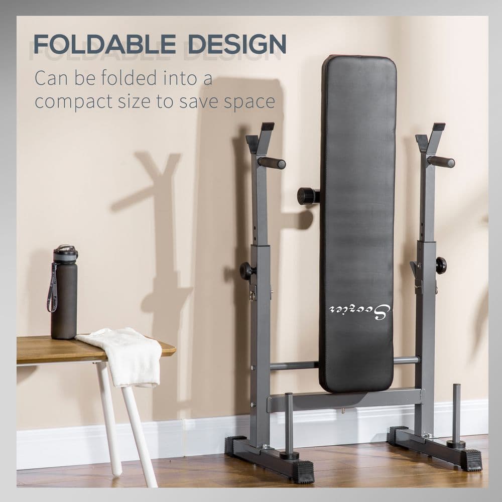 image-Adjustable Weight Bench Foldable with Barbell Rack and Dip Station HOMCOM