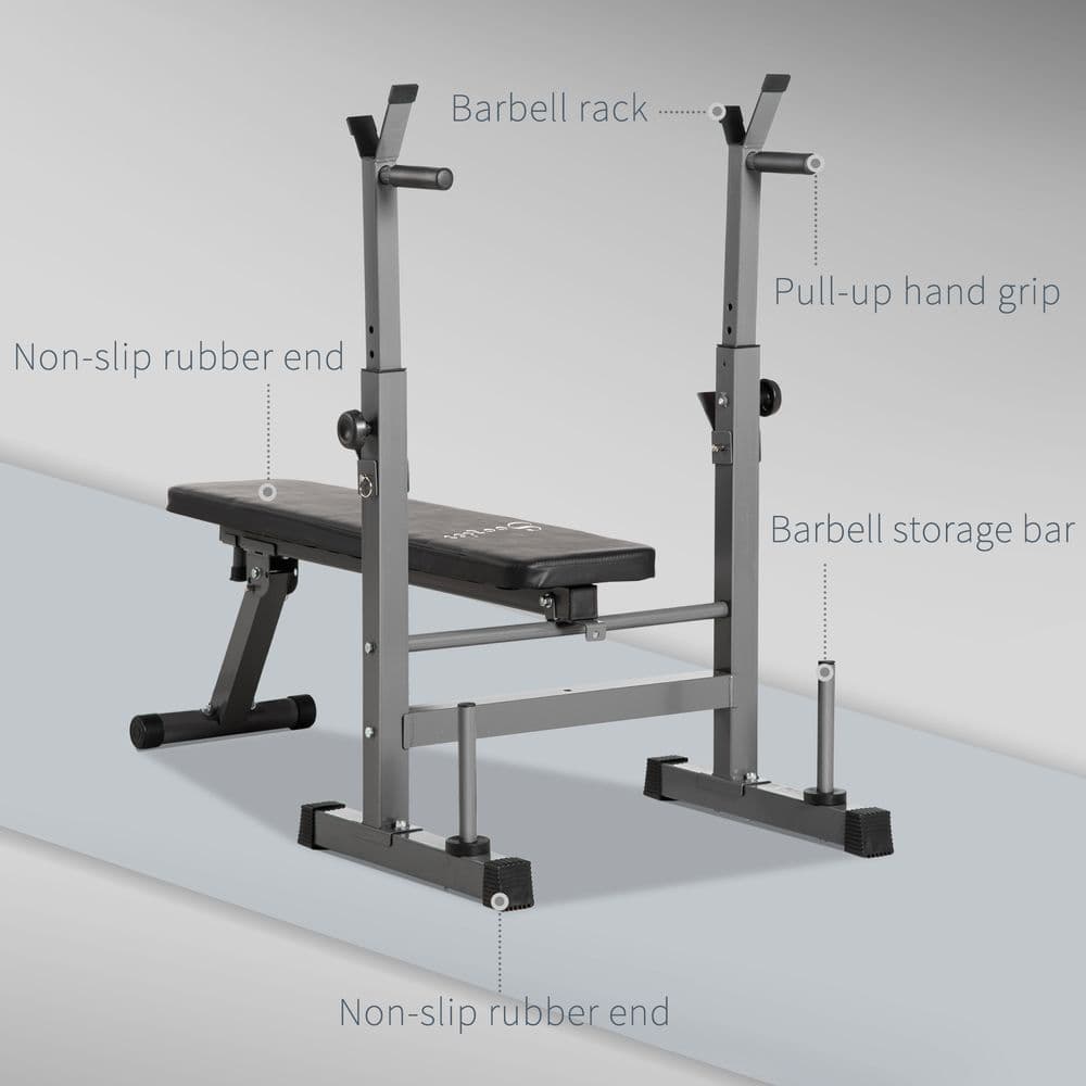 image-Adjustable Weight Bench Foldable with Barbell Rack and Dip Station HOMCOM