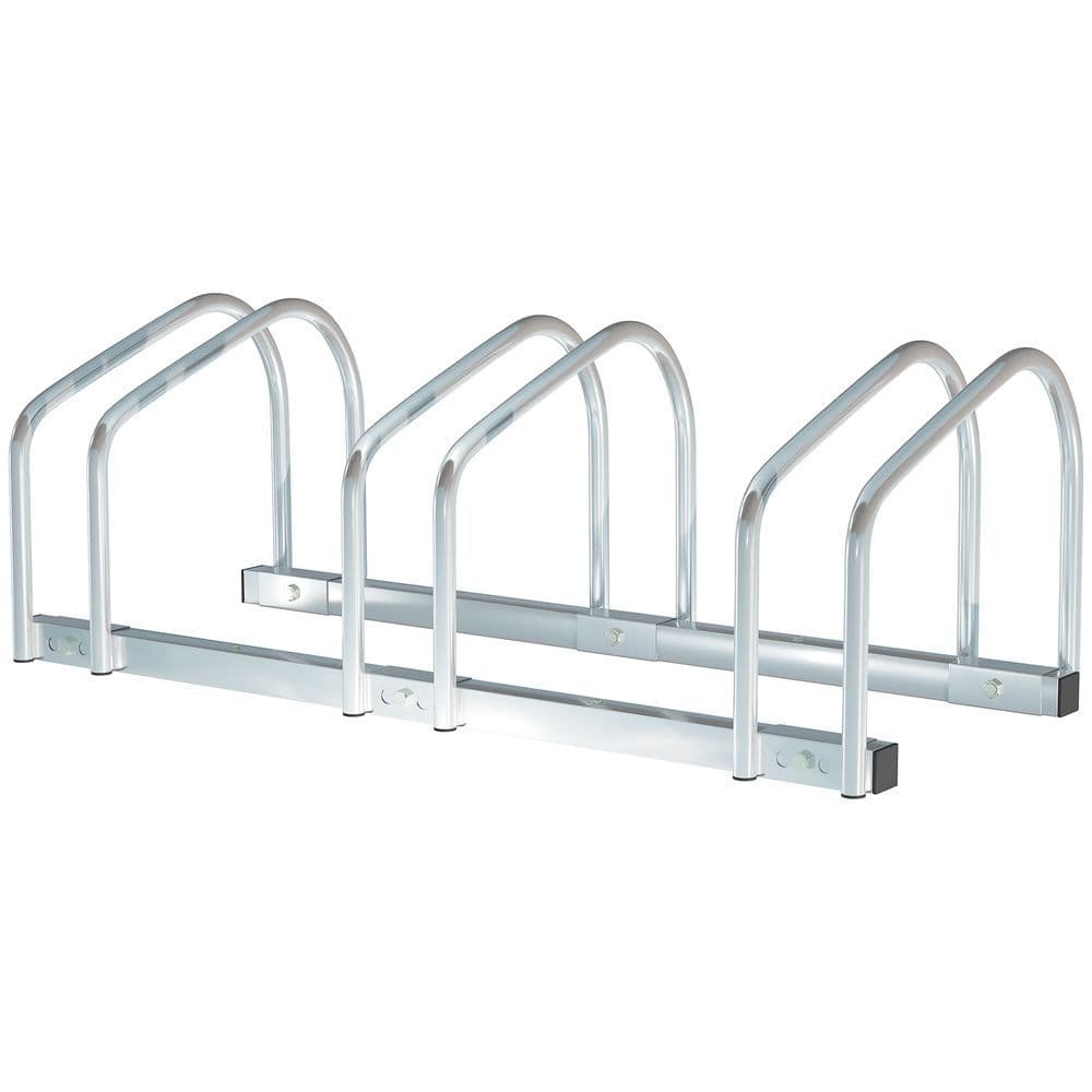 image-Bike Parking Rack Bicycle Locking Storage Stand for 3 Cycling Silver HOMCOM