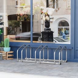 image-Bike Parking Rack Bicycle Locking Storage Stand for 3 Cycling Silver HOMCOM