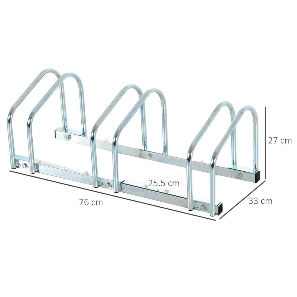 image-Bike Parking Rack Bicycle Locking Storage Stand for 3 Cycling Silver HOMCOM
