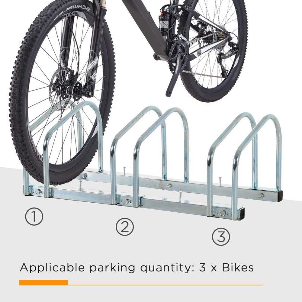 image-Bike Parking Rack Bicycle Locking Storage Stand for 3 Cycling Silver HOMCOM