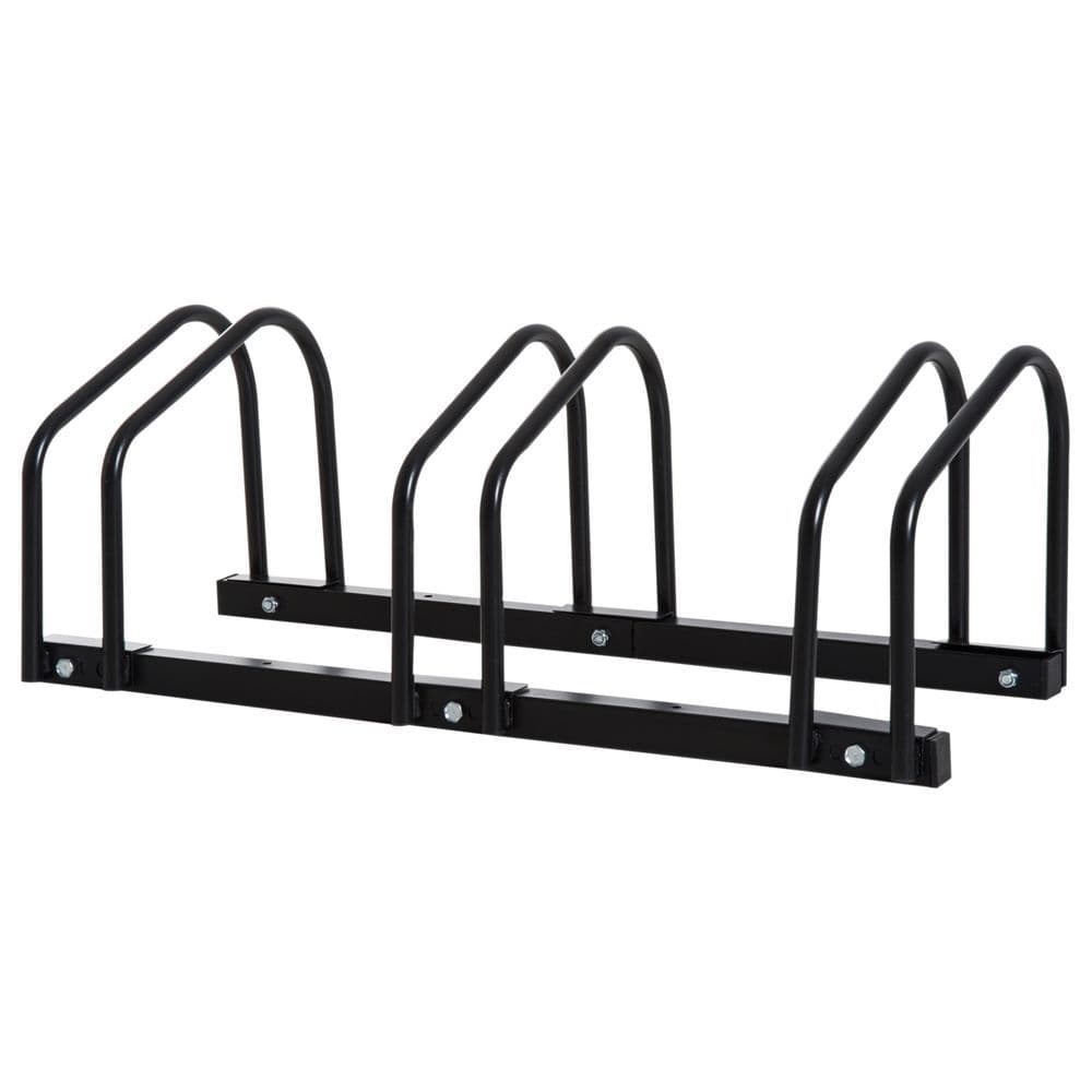 image-Bike Parking Rack Bicycle Locking Storage Stand for 3 Cycling Black HOMCOM
