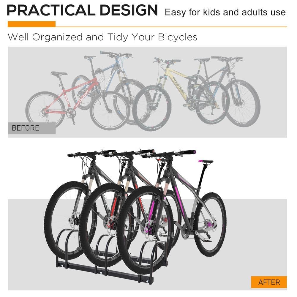 image-Bike Parking Rack Bicycle Locking Storage Stand for 3 Cycling Black HOMCOM