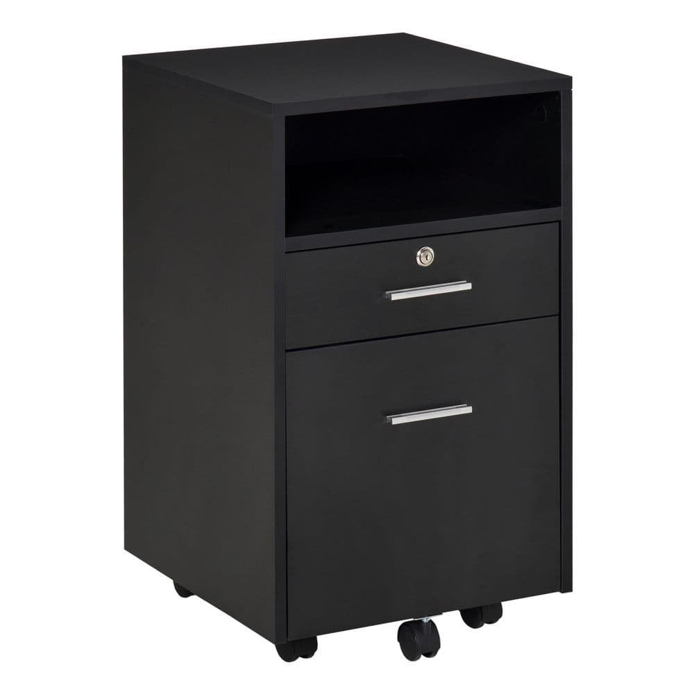 image-Mobile File Cabinet Lockable Documents Storage w/ 5 Wheels Black Vinsetto