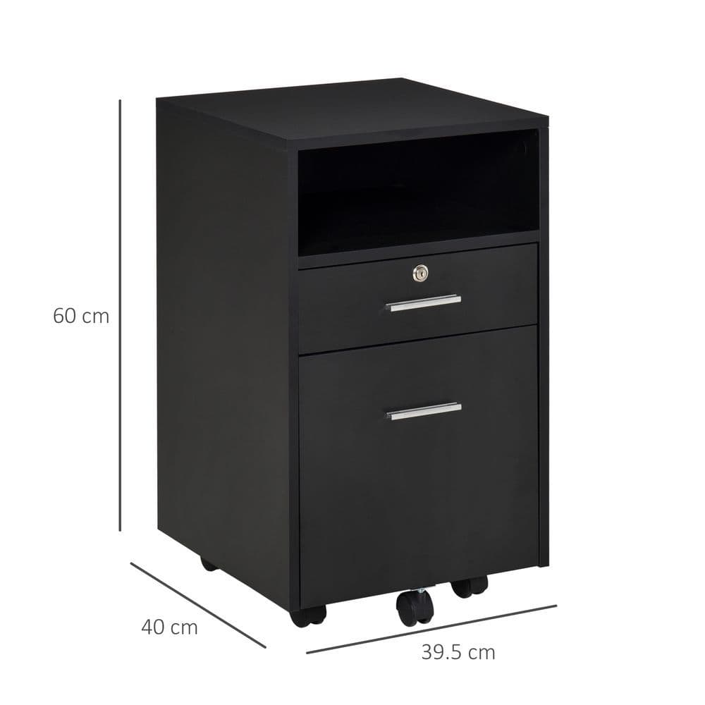 image-Mobile File Cabinet Lockable Documents Storage w/ 5 Wheels Black Vinsetto