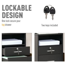 image-Mobile File Cabinet Lockable Documents Storage w/ 5 Wheels Black Vinsetto