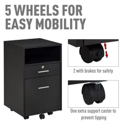 image-Mobile File Cabinet Lockable Documents Storage w/ 5 Wheels Black Vinsetto