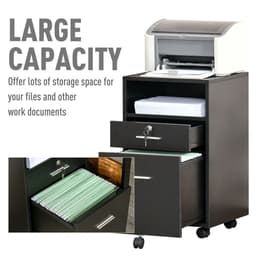 image-Mobile File Cabinet Lockable Documents Storage w/ 5 Wheels Black Vinsetto