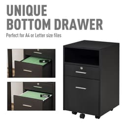 image-Mobile File Cabinet Lockable Documents Storage w/ 5 Wheels Black Vinsetto