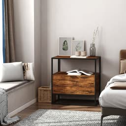 image-HOMCOM Industrial-Style Side Table w/ Drawer Open Shelf Steel Frame Base Retro