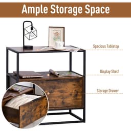 image-HOMCOM Industrial-Style Side Table w/ Drawer Open Shelf Steel Frame Base Retro