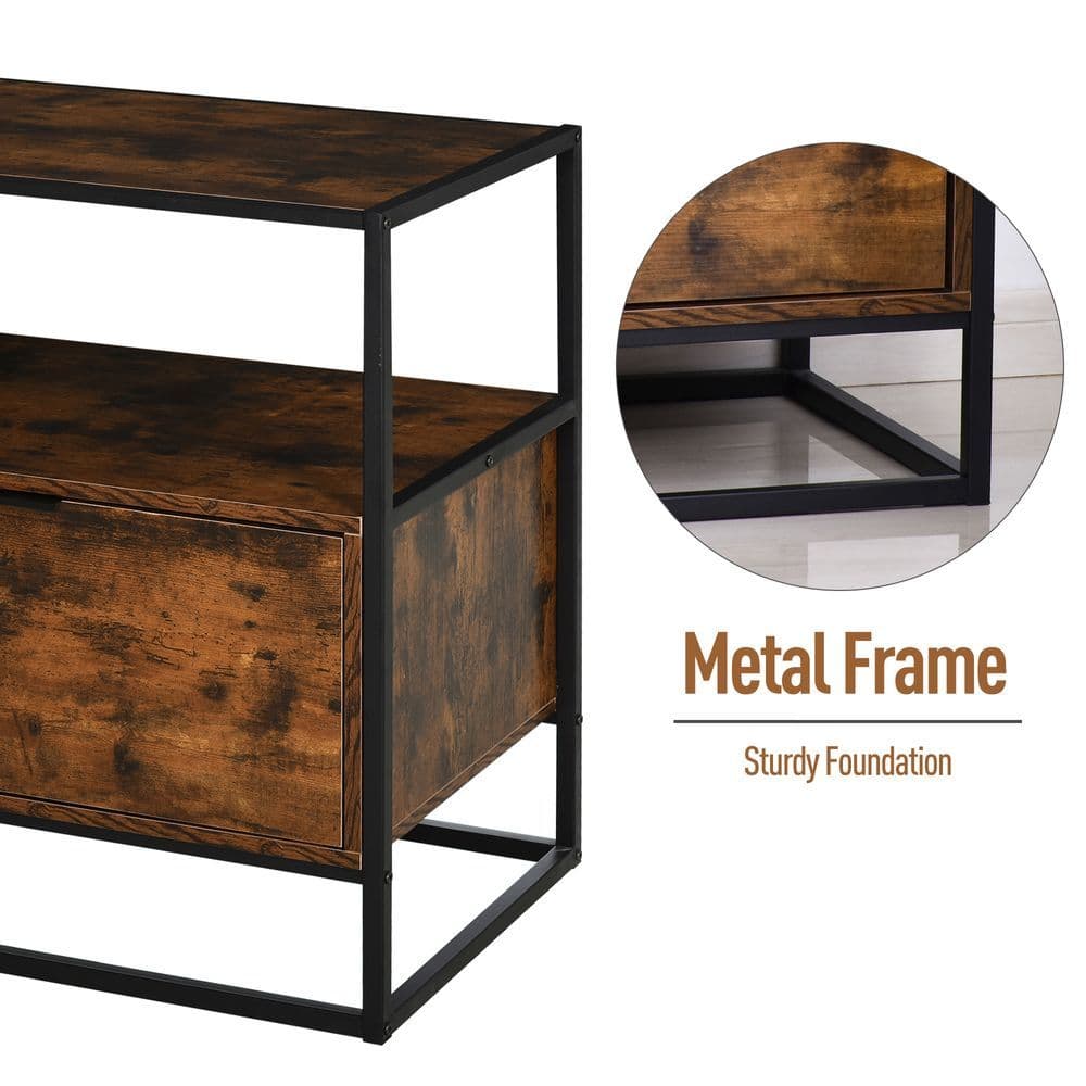 image-HOMCOM Industrial-Style Side Table w/ Drawer Open Shelf Steel Frame Base Retro