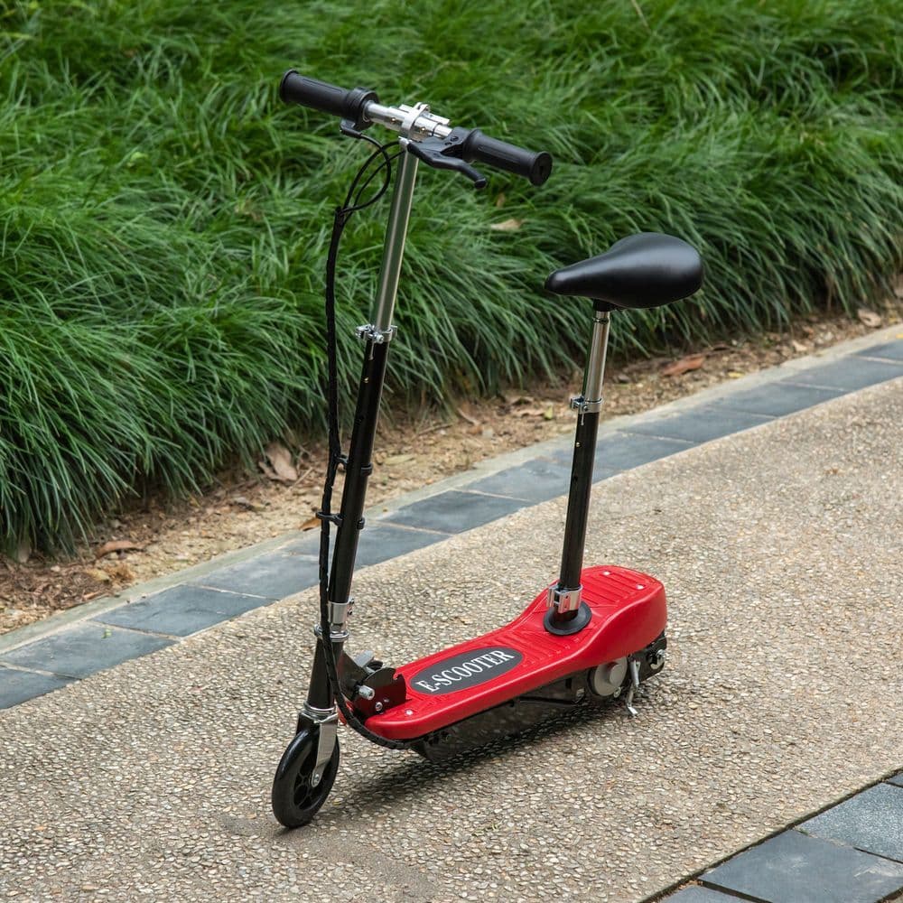 image-Kids Foldable Electric Powered Scooters 120W Toy w/ Brake Kickstand Red HOMCOM
