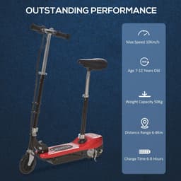 image-Kids Foldable Electric Powered Scooters 120W Toy w/ Brake Kickstand Red HOMCOM