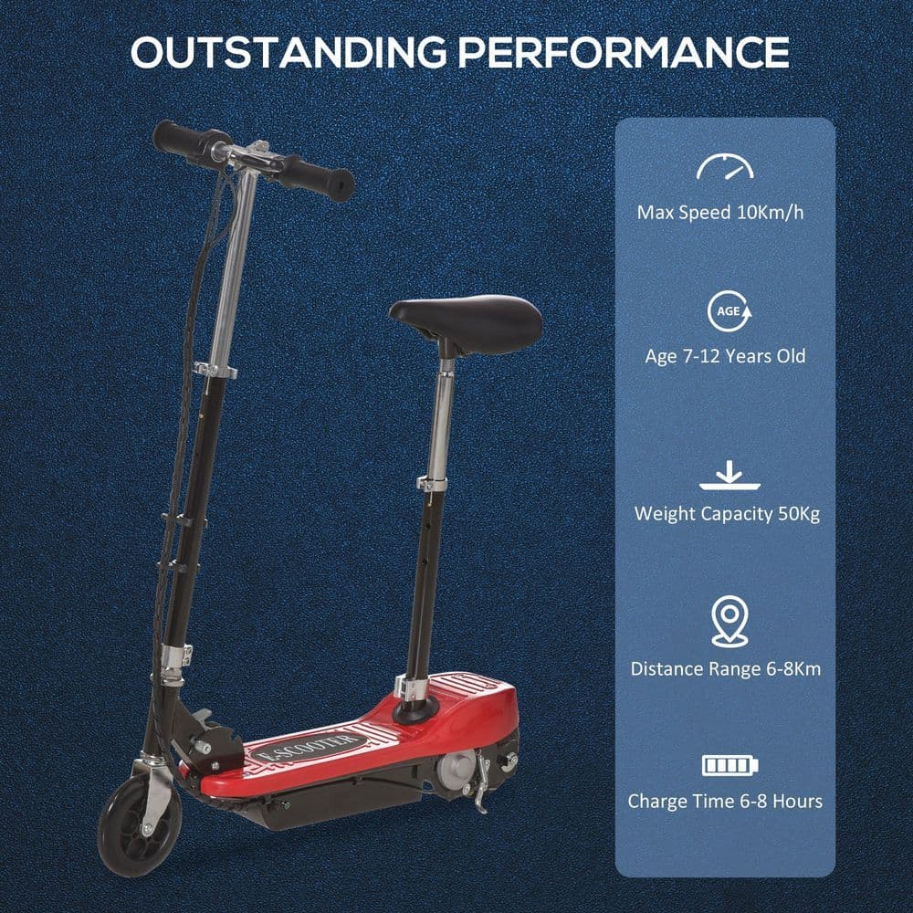 image-Kids Foldable Electric Powered Scooters 120W Toy w/ Brake Kickstand Red HOMCOM