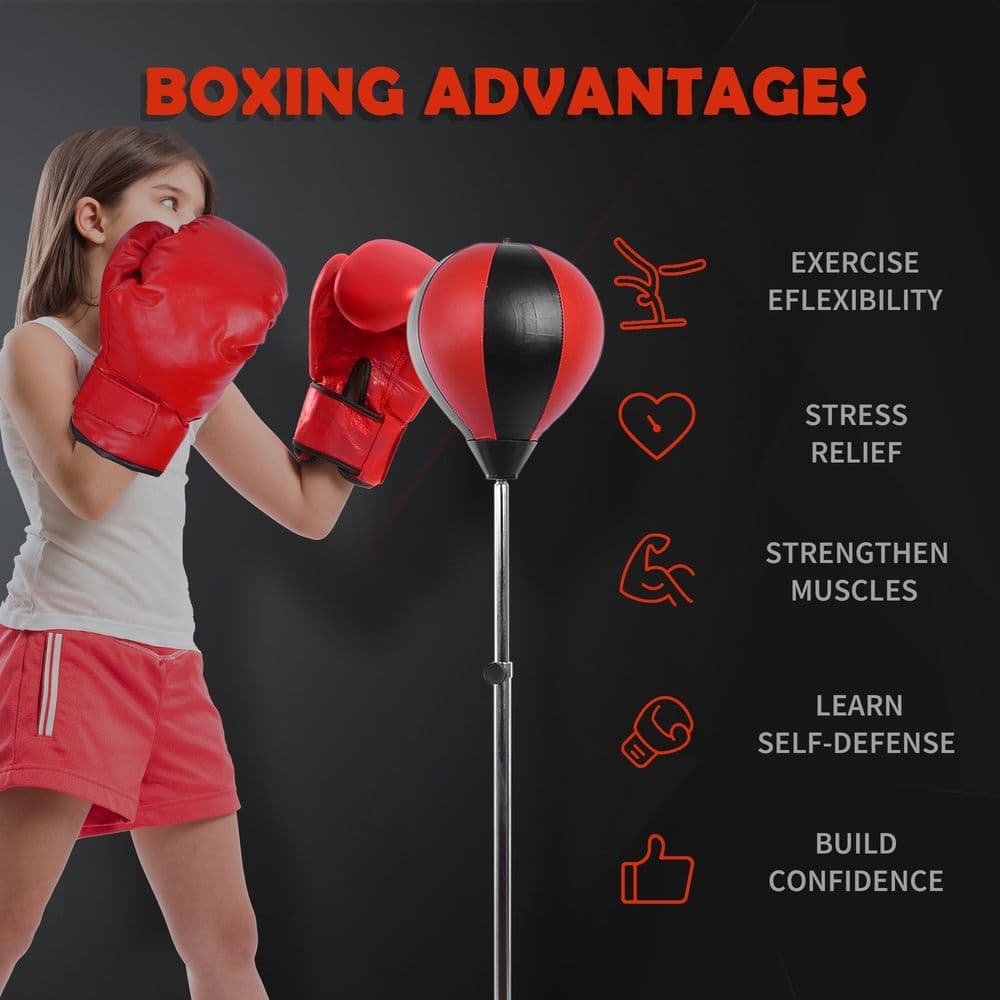 image-Adjust Kids Training Boxing Punching Ball Bag Boxing Punching w/ Gloves HOMCOM