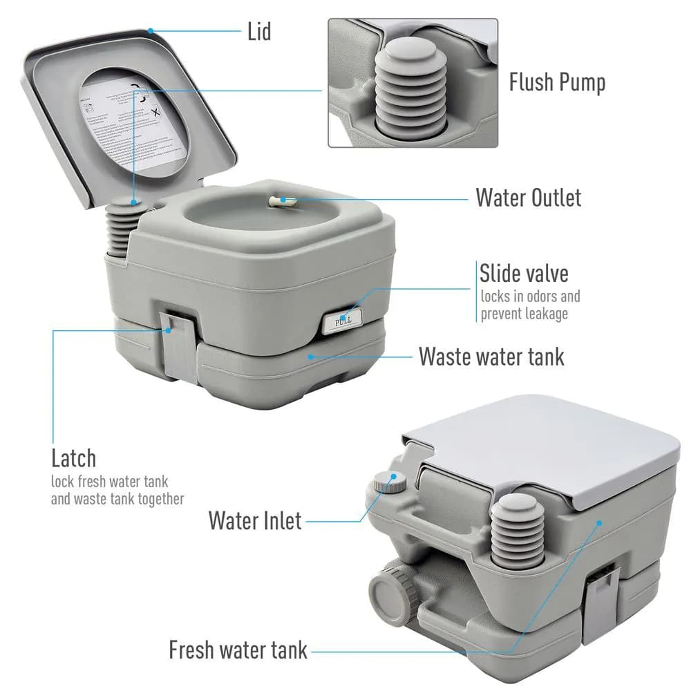 image-10L Portable Travel Toilet Outdoor Camping with 2 Detachable Tanks Grey HOMCOM
