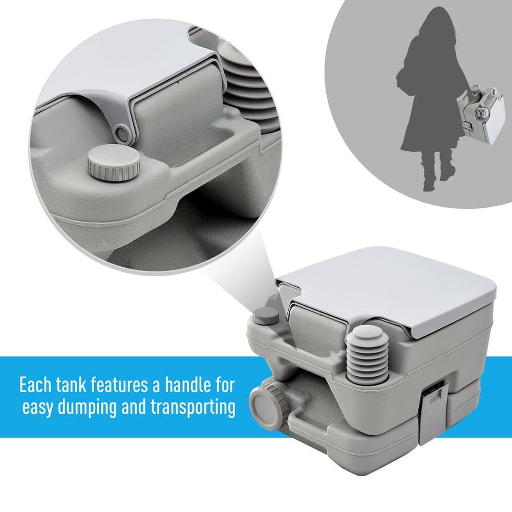 image-10L Portable Travel Toilet Outdoor Camping with 2 Detachable Tanks Grey HOMCOM