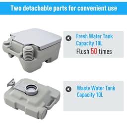 image-10L Portable Travel Toilet Outdoor Camping with 2 Detachable Tanks Grey HOMCOM