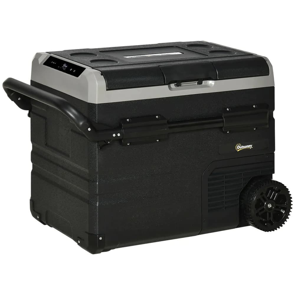 image-50L Car Refrigerator 12V Portable Freezer w/ Inner LED Light, Wheels Outsunny