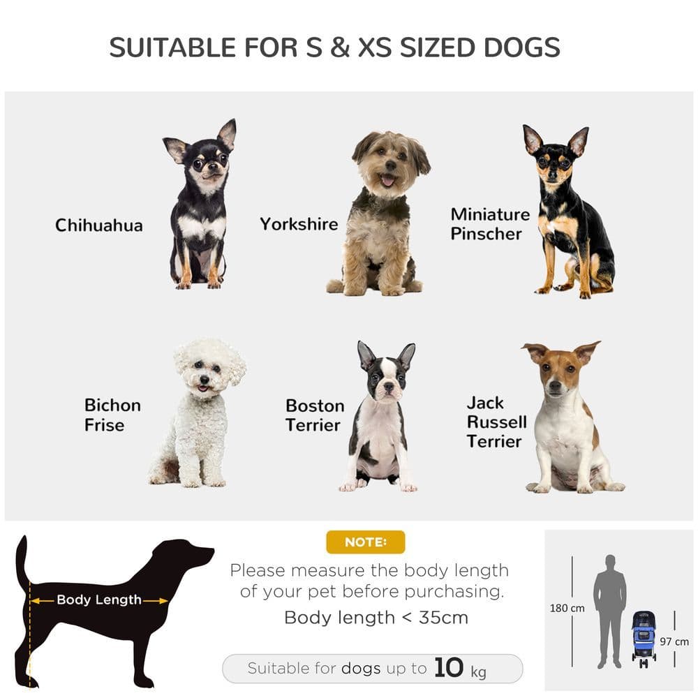 image-Pet Stroller Pushchair Carrier for Cat Puppy with 3 Wheels Blue Pawhut