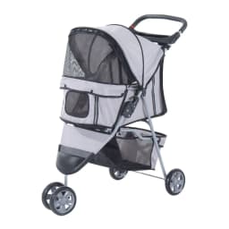 image-Pet Stroller Pushchair Carrier for Cat Puppy with 3 Wheels Grey Pawhut