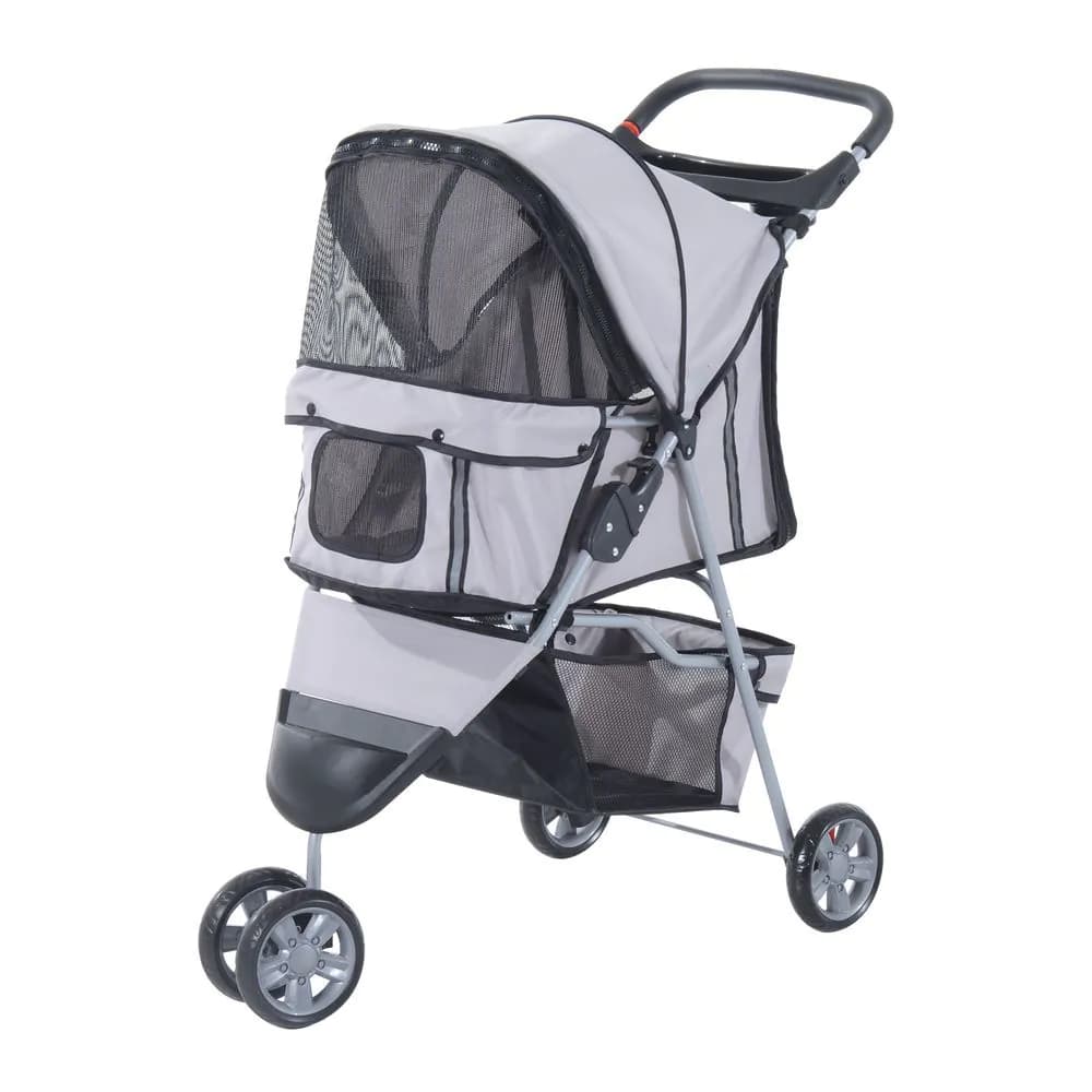 image-Pet Stroller Pushchair Carrier for Cat Puppy with 3 Wheels Grey Pawhut