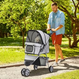 image-Pet Stroller Pushchair Carrier for Cat Puppy with 3 Wheels Grey Pawhut
