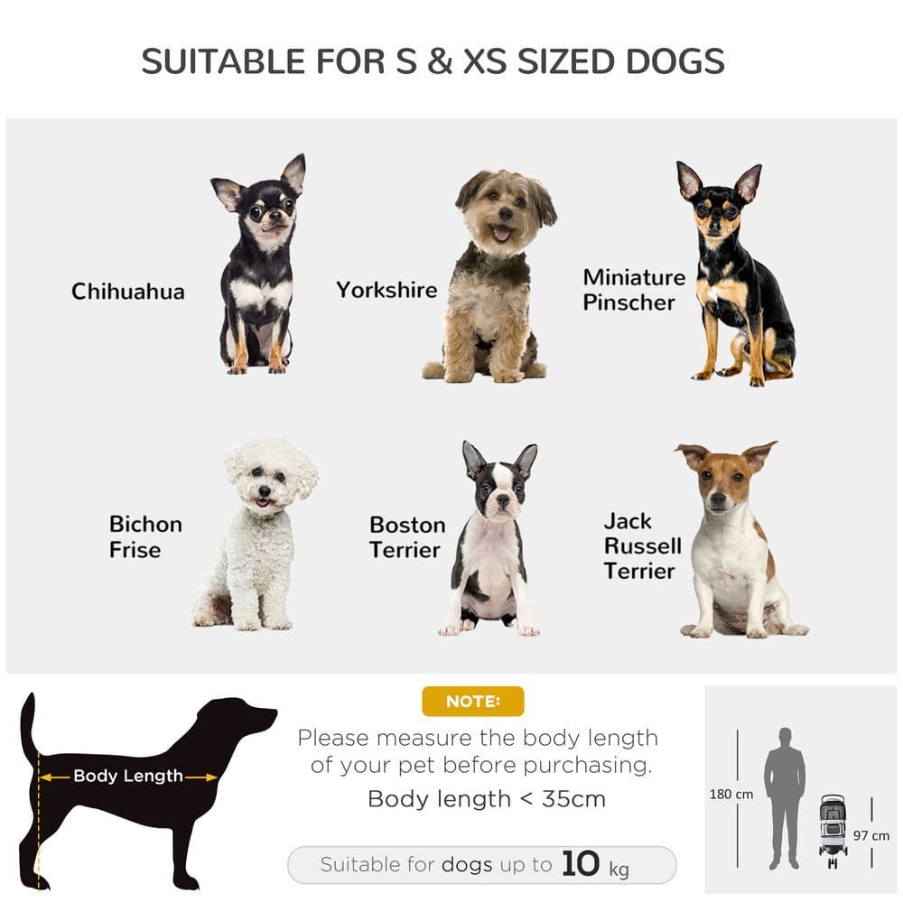 image-Pet Stroller Pushchair Carrier for Cat Puppy with 3 Wheels Grey Pawhut