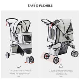image-Pet Stroller Pushchair Carrier for Cat Puppy with 3 Wheels Grey Pawhut