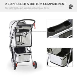 image-Pet Stroller Pushchair Carrier for Cat Puppy with 3 Wheels Grey Pawhut