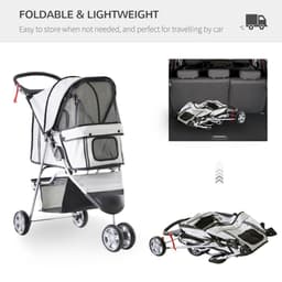 image-Pet Stroller Pushchair Carrier for Cat Puppy with 3 Wheels Grey Pawhut
