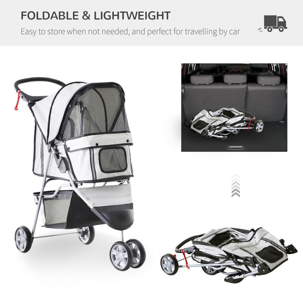 image-Pet Stroller Pushchair Carrier for Cat Puppy with 3 Wheels Grey Pawhut