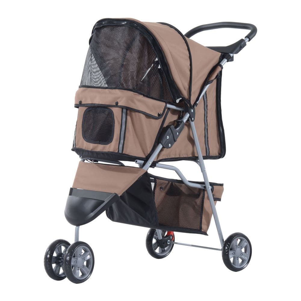 image-Pet Stroller Pushchair Carrier for Cat Puppy with 3 Wheels Brown Pawhut