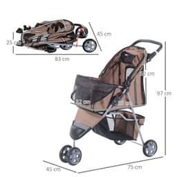 image-Pet Stroller Pushchair Carrier for Cat Puppy with 3 Wheels Brown Pawhut
