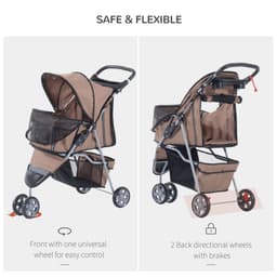 image-Pet Stroller Pushchair Carrier for Cat Puppy with 3 Wheels Brown Pawhut