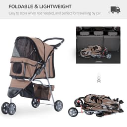image-Pet Stroller Pushchair Carrier for Cat Puppy with 3 Wheels Brown Pawhut