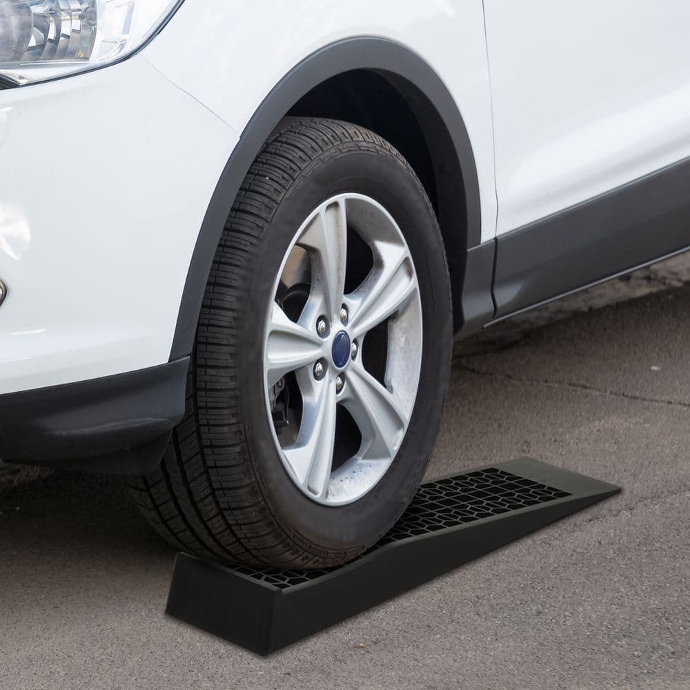image-2 Pcs 70x20cm Thick Plastic Curb Ramps Anti-Slip Surface Tyre Friction HOMCOM