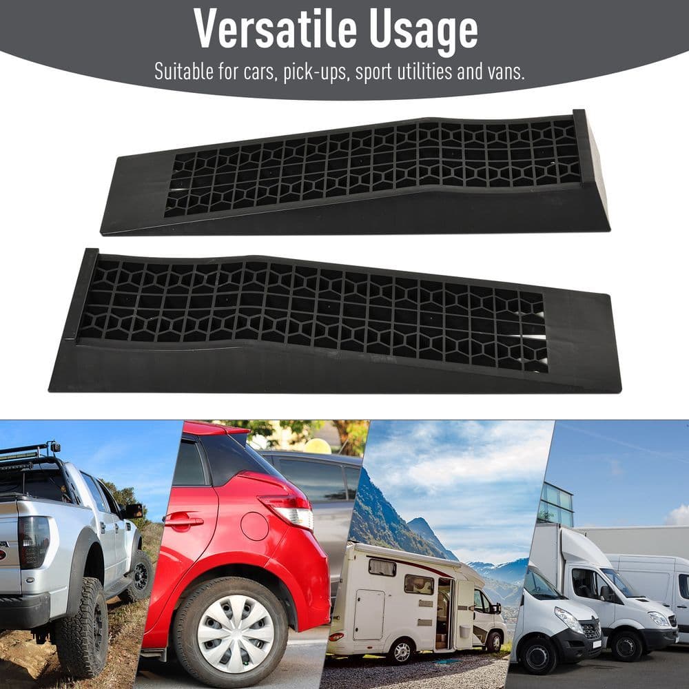 image-2 Pcs 70x20cm Thick Plastic Curb Ramps Anti-Slip Surface Tyre Friction HOMCOM
